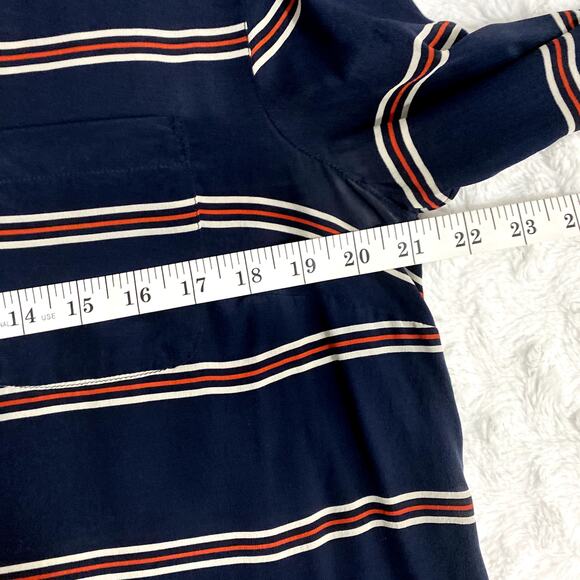 J. Crew Navy Striped Silk Popover Long Sleeve Classic Coastal Minimalist Top M - Picture 6 of 6